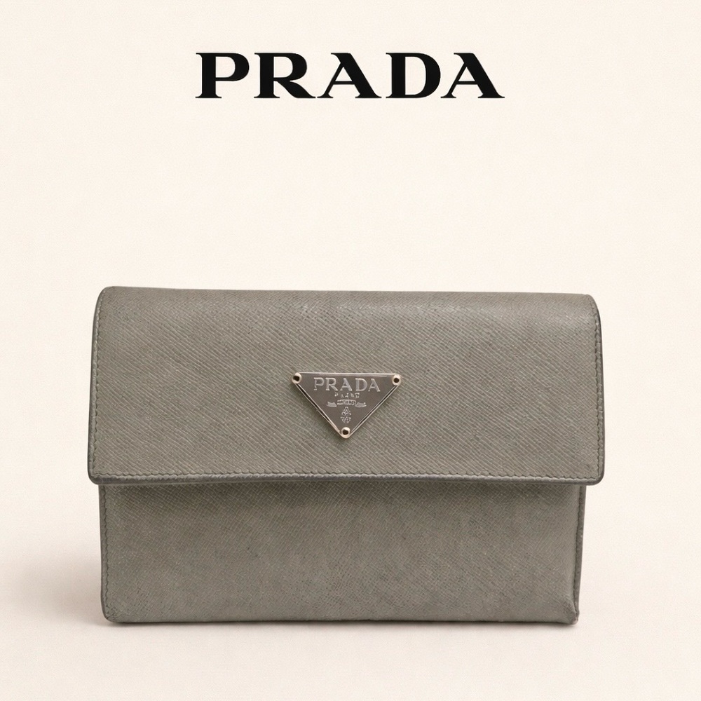Prada Saffiano Leather Trifold Wallet - Sage
